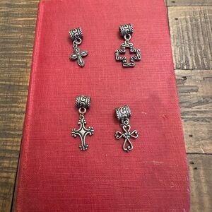 Set of 4 Cross Jewelry Charms for necklace or bracelet, gunmetal color.